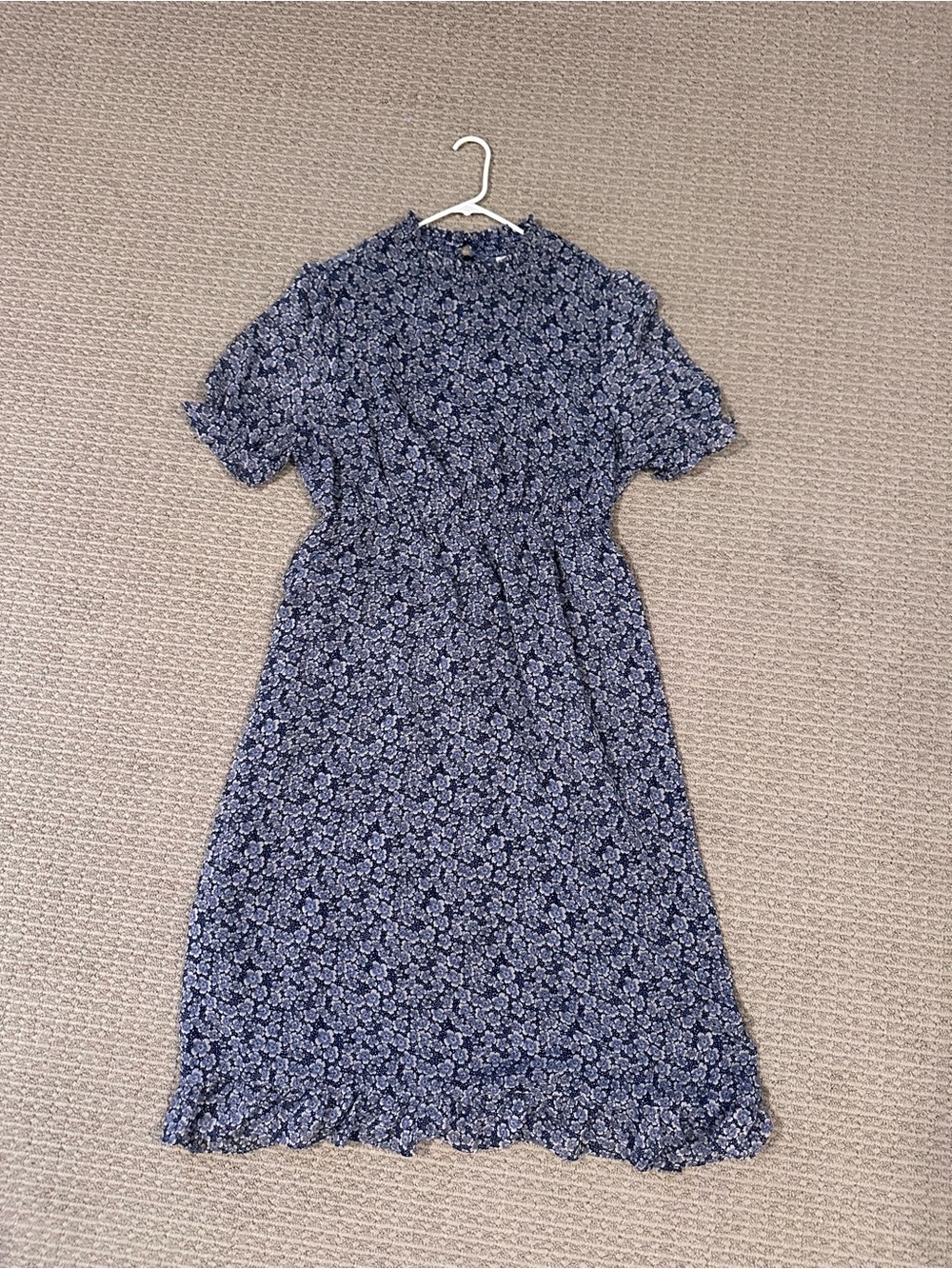 Hayden Los Angeles Blue Floral Midi Dress with Smocked Waist.
